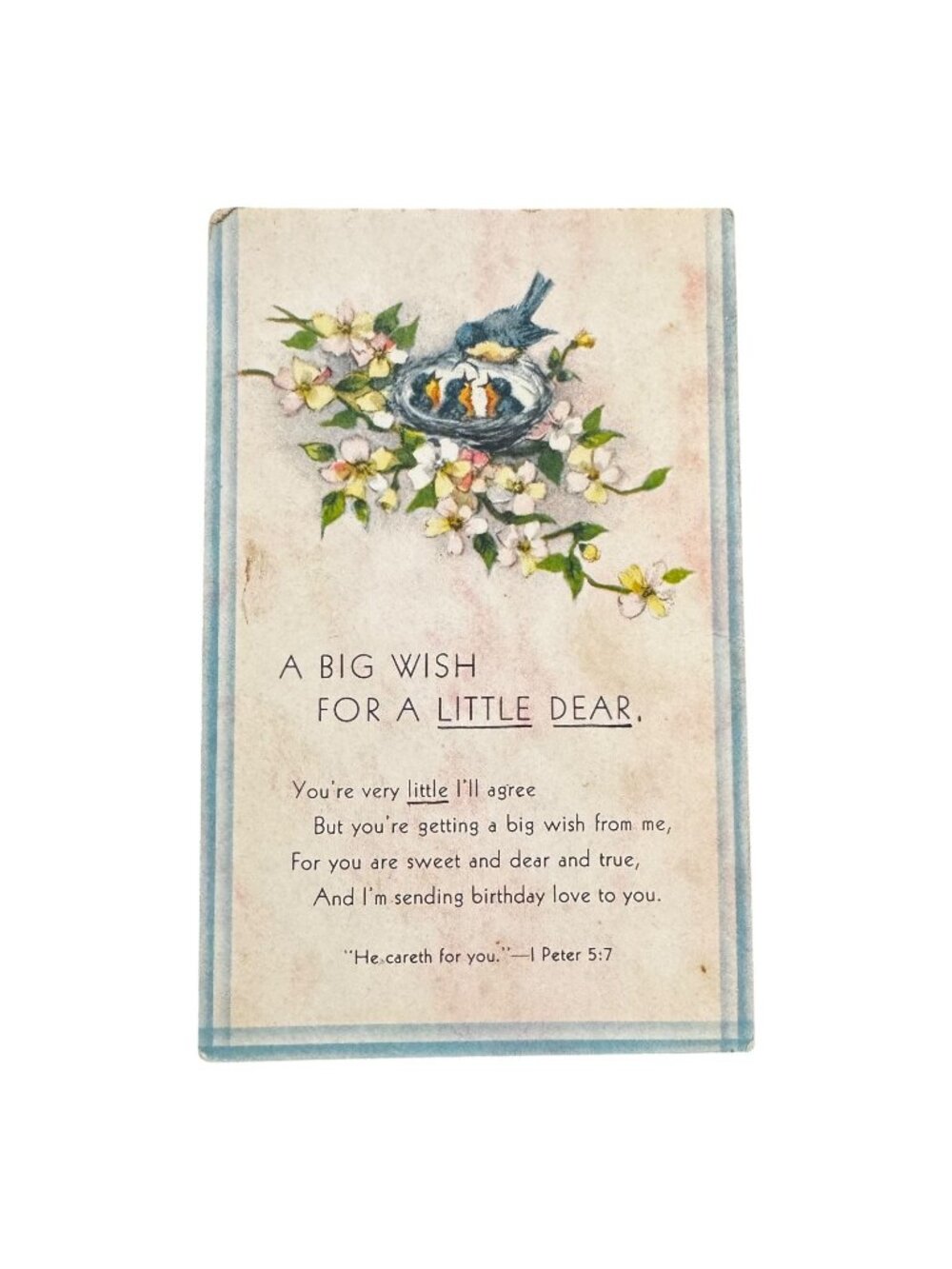 A Big Wish For A Little Dear Vintage Birthday Postcard Sunshine Line Series Vtg